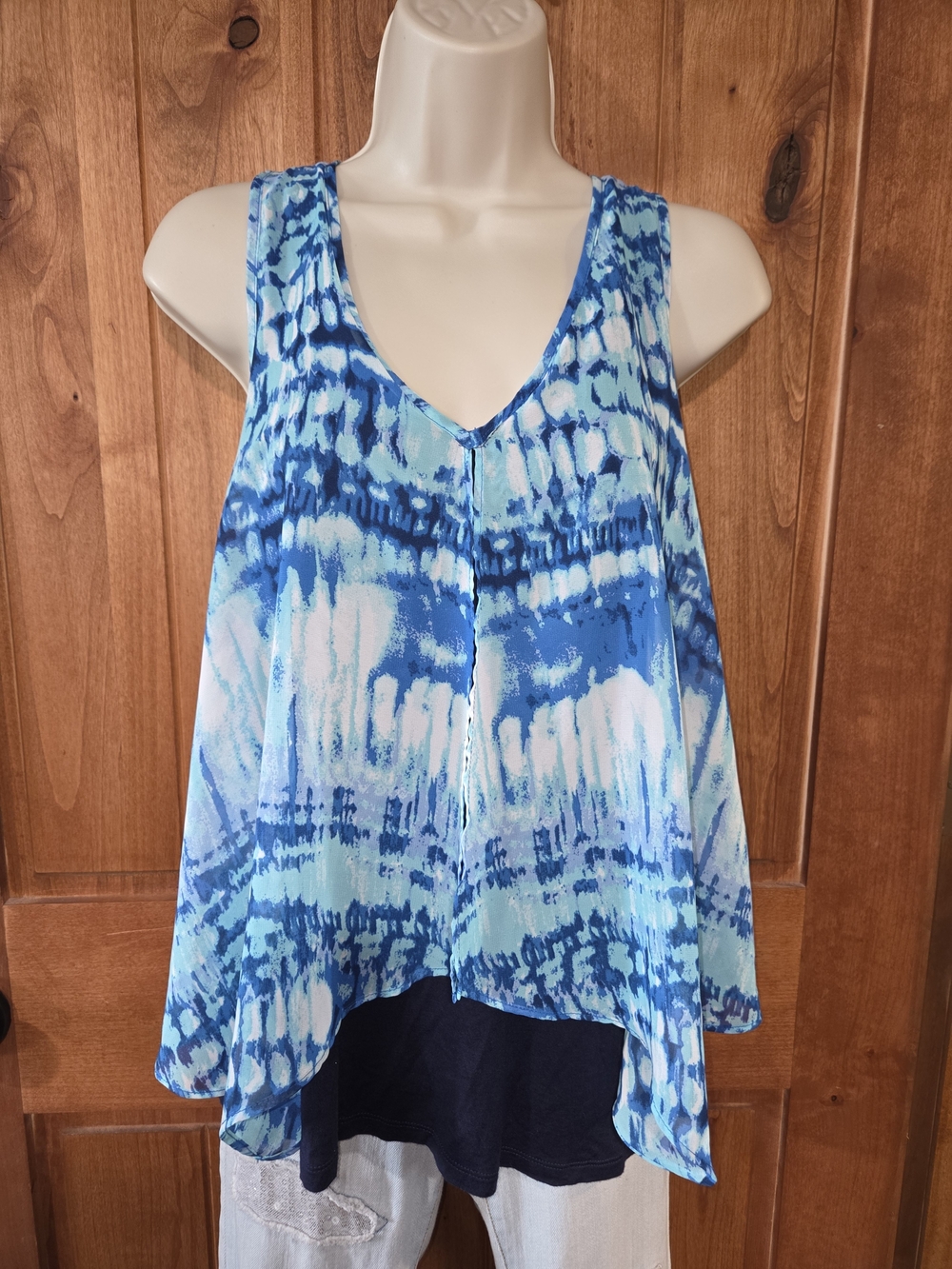 Iz Byer Blue & Aqua Tie-Dye V-Neck Swing Tank